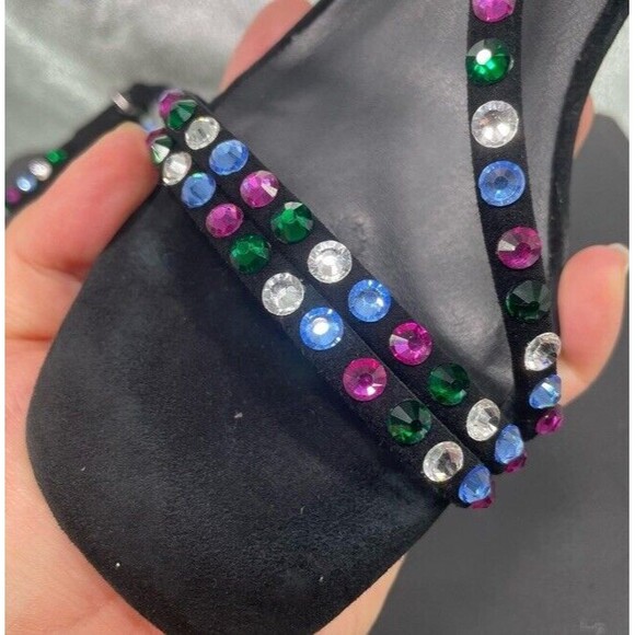 Rebecca Minkoff Black Suede Nanine Rhinestone Strappy Ankle Heel Sandals 7.5 EUC - Picture 9 of 14